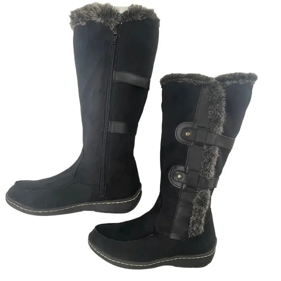 Airwalk Shoes - Airwalk Tall Side Zip Fuzzy Knee High Winter Boots Black Faux Suede Women 7
